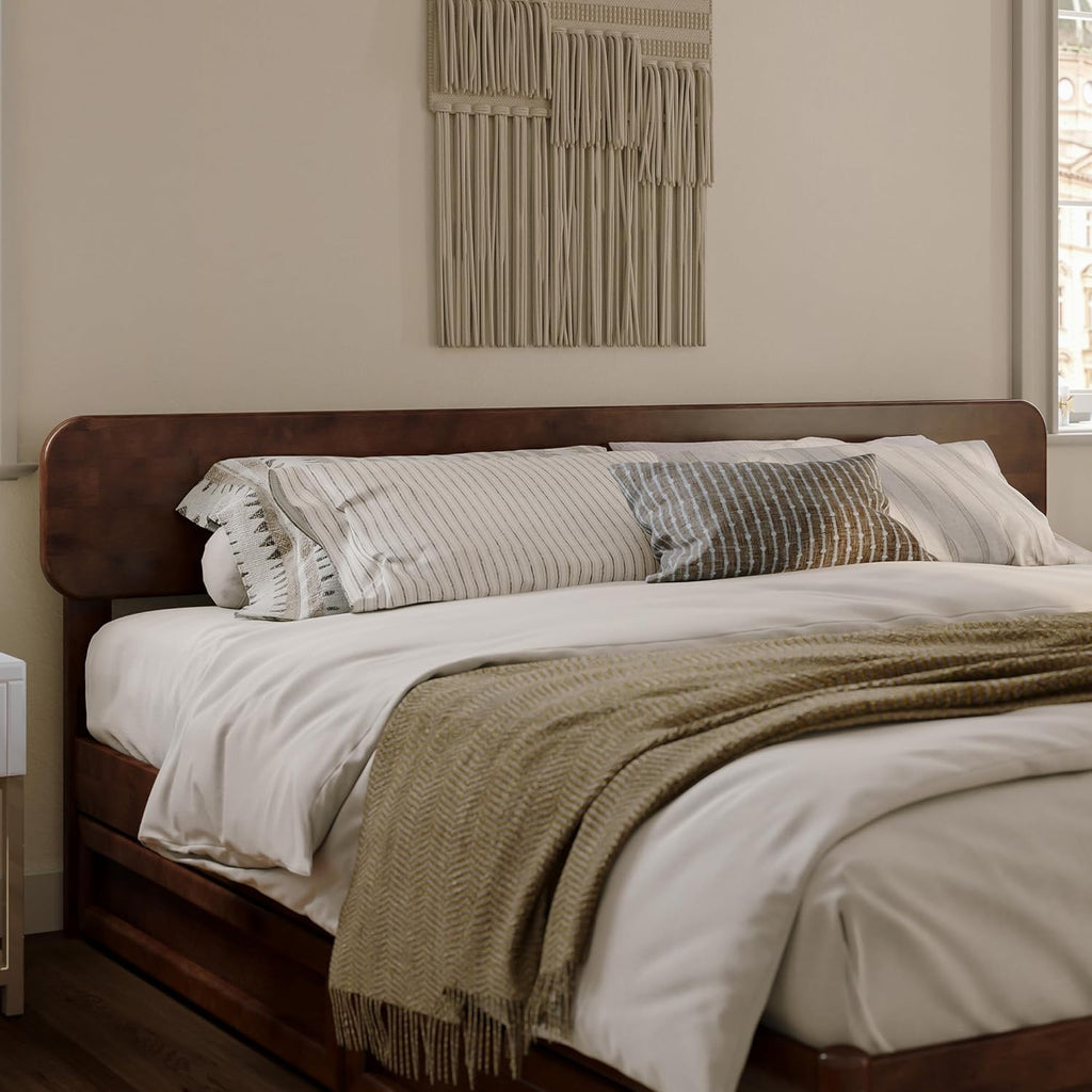 Adjustable Modern Round King Solid Wood Headboard, Walnut