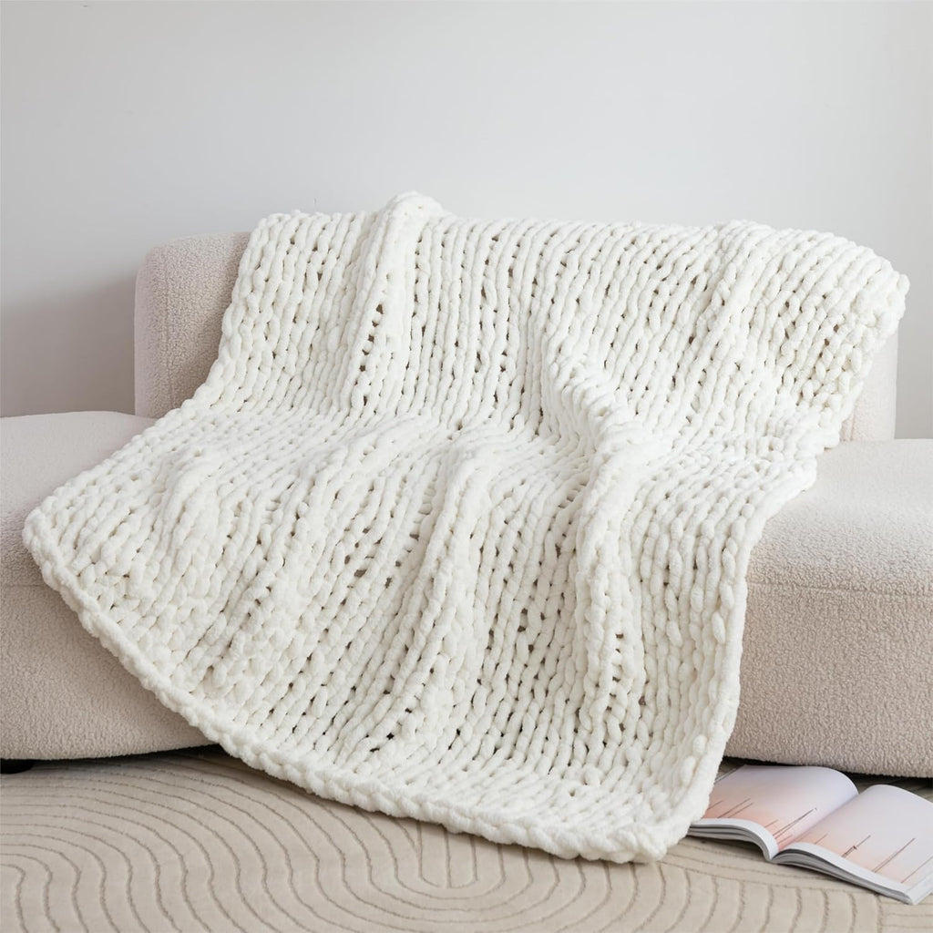 Chunky Knit Blanket Throw 50"×60" Knitted Throw Blankets