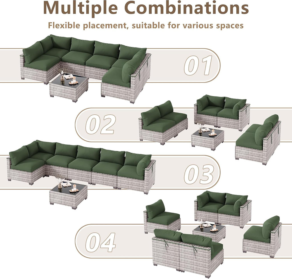 7 Piece Outdoor Patio Furniture Set, Outdoor Sectional Sofa, Wicker Rattan Patio Furniture, Patio Conversation Set