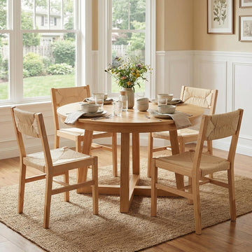 Woven Rattan Dining Chairs Set of 4, Farmhouse Wicker Boho Dining Chairs, Armless Wooden Cane Kitchen Dining Chair