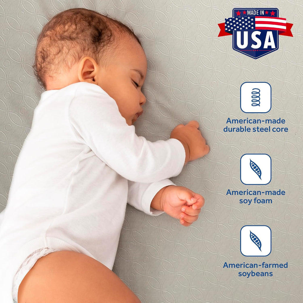 Posture Perfect Breathable Crib Mattress, GREENGUARD Gold Certified, Made in USA, 2 Stage Hybrid Memory Foam & 150