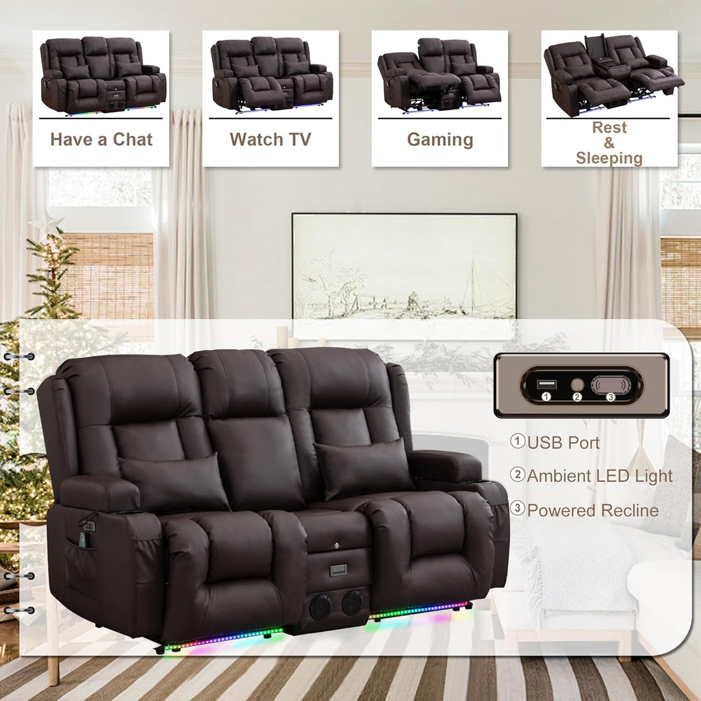 Power Loveseat Recliner Sofa with Massage & Heat Home Theater Seating with Console RV Recliner Loveseat Sofa