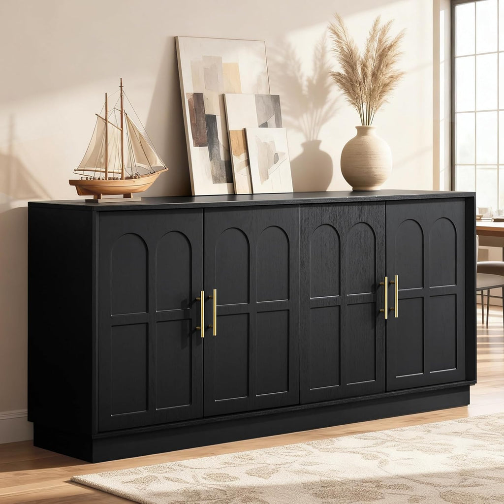 66.5" Sideboard Buffet Cabinet with Storage, Modern Credenza with Arched Doors, Large Wood Accent Cabinet Entryway