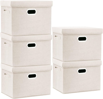 Large Storage Bins with Lids, Collapsible, Washable, Fabric Storage Boxes for Organizing, 17.3x11.8x11.4 inches, 5