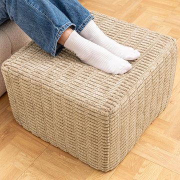 Square Ottoman Foot Rest, Light Coffee, 20x14 in, Modern Footstool
