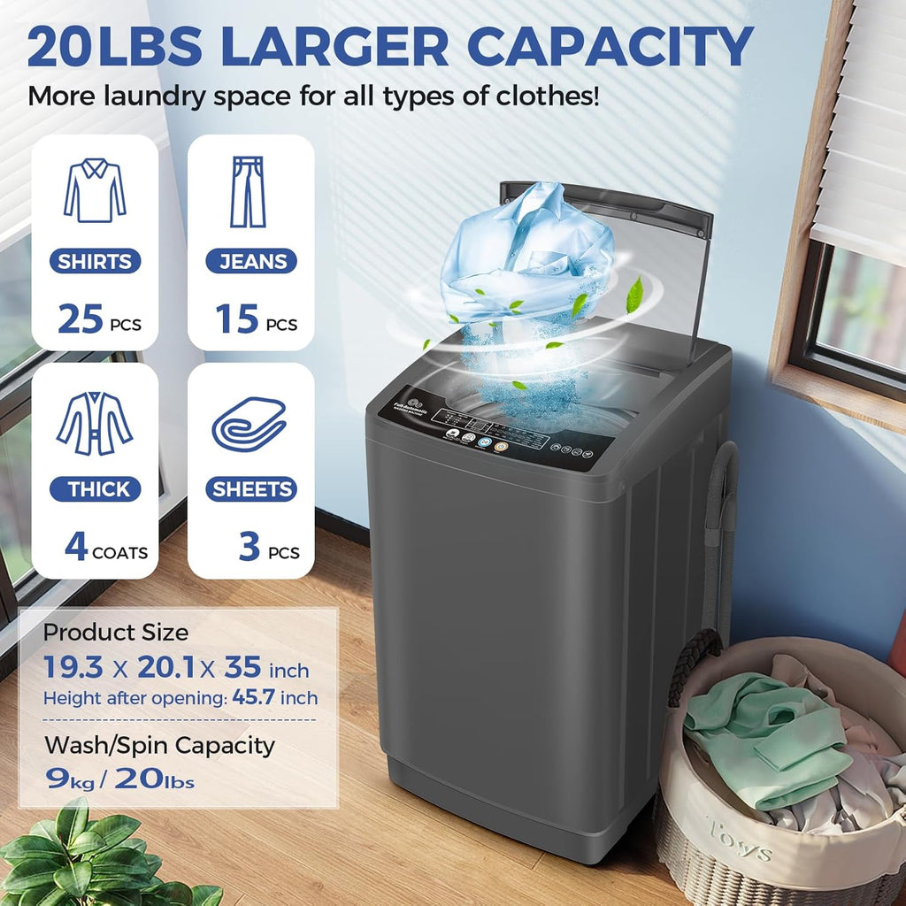 Portable Washing Machine, 20Lbs Capacity Full-Automatic Portable Washer Machine, 2.8Cu.ft Washer and Dryer Combo with 10 Programs & 8 Water Levels Compact Laundry Machine for Apartments