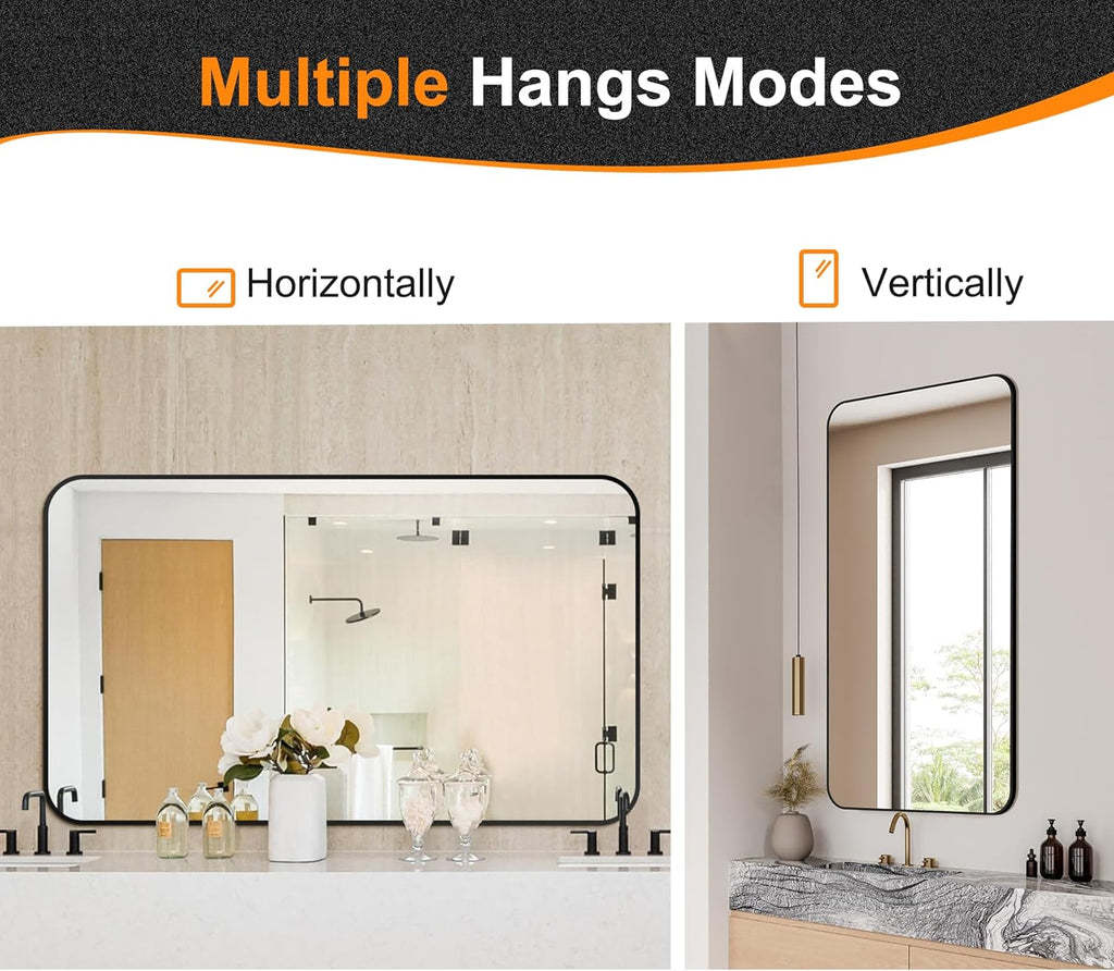 Black Framed Bathroom Vanity Mirror for Over Sink, 50x30 Inch High-Definition Wall Mirror with Horizontal/Vertical