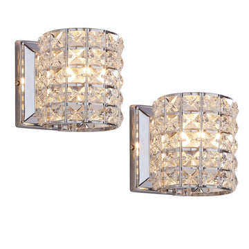 Crystal Wall Sconce Set of Two,Modern Wall Lamp 1 Light Lighting Fixtures with Crystal and Chrome Finish,Wall