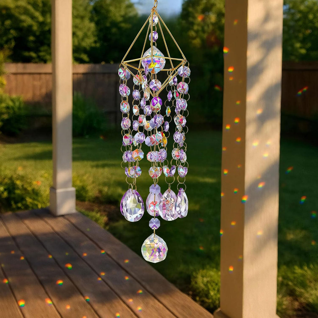 21.5'' Crystal Prisms Suncatcher for Window Hanging,Purple - Rainbow Maker,Sun Catcher Indoor Window