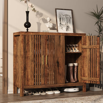 Shoe Storage Cabinet with 3 Shutter Doors, 30 Pairs Shoe Cabinet with Adjustable Shelves, 5-Tier Large Shoe Rack