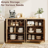 Fluted Buffet Cabinet with Storage Accent Sideboard,Modern Credenza with 4 Doors & Adjustable Shelves,Wood Coffee Bar
