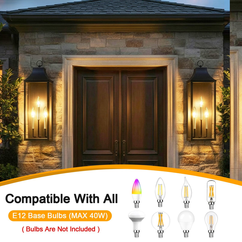 24" Extra Large Outdoor Wall Lights 2-Pack, Black Outside Wall Sconce