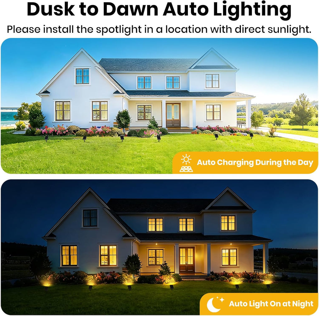 Solar Spot Light Outdoor,3000K Solar Yard Light, Metal Ground Spike | 4 Working Modes, 500LM Solar Lawn Light, IP65