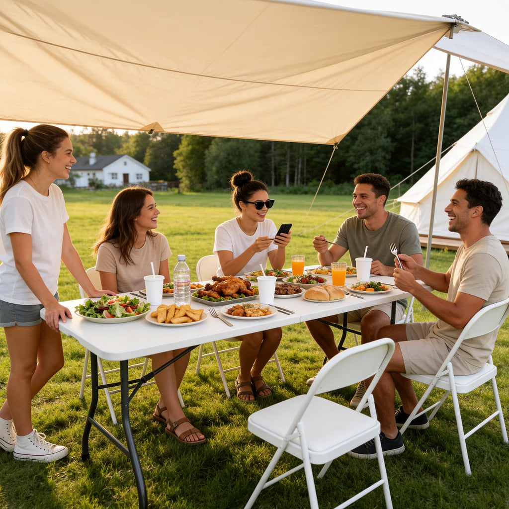 Folding Table 2 Pack, 8 FT Foldable Plastic Table with Carrying Handle, Heavy Duty Portable Fold-in-Half Utility