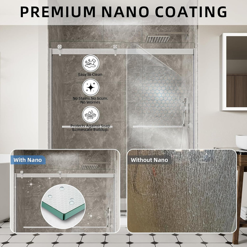 56-60" W x 74" H Frameless Shower Door with Double Tracks