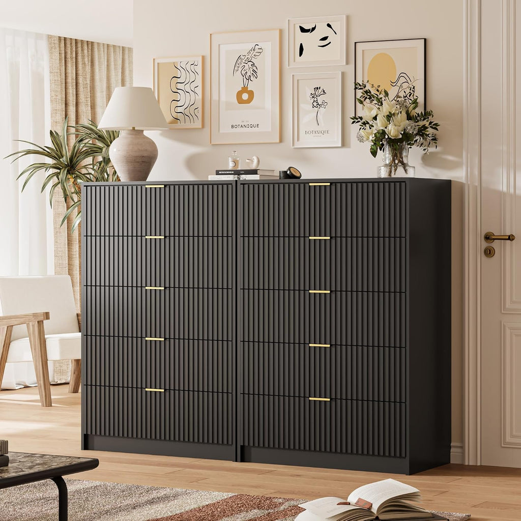 5 Drawer Dresser , Tall Dresser Chest of Drawers with Gold Handles, 32 Inch Wide Nightstand with s, Offices, and