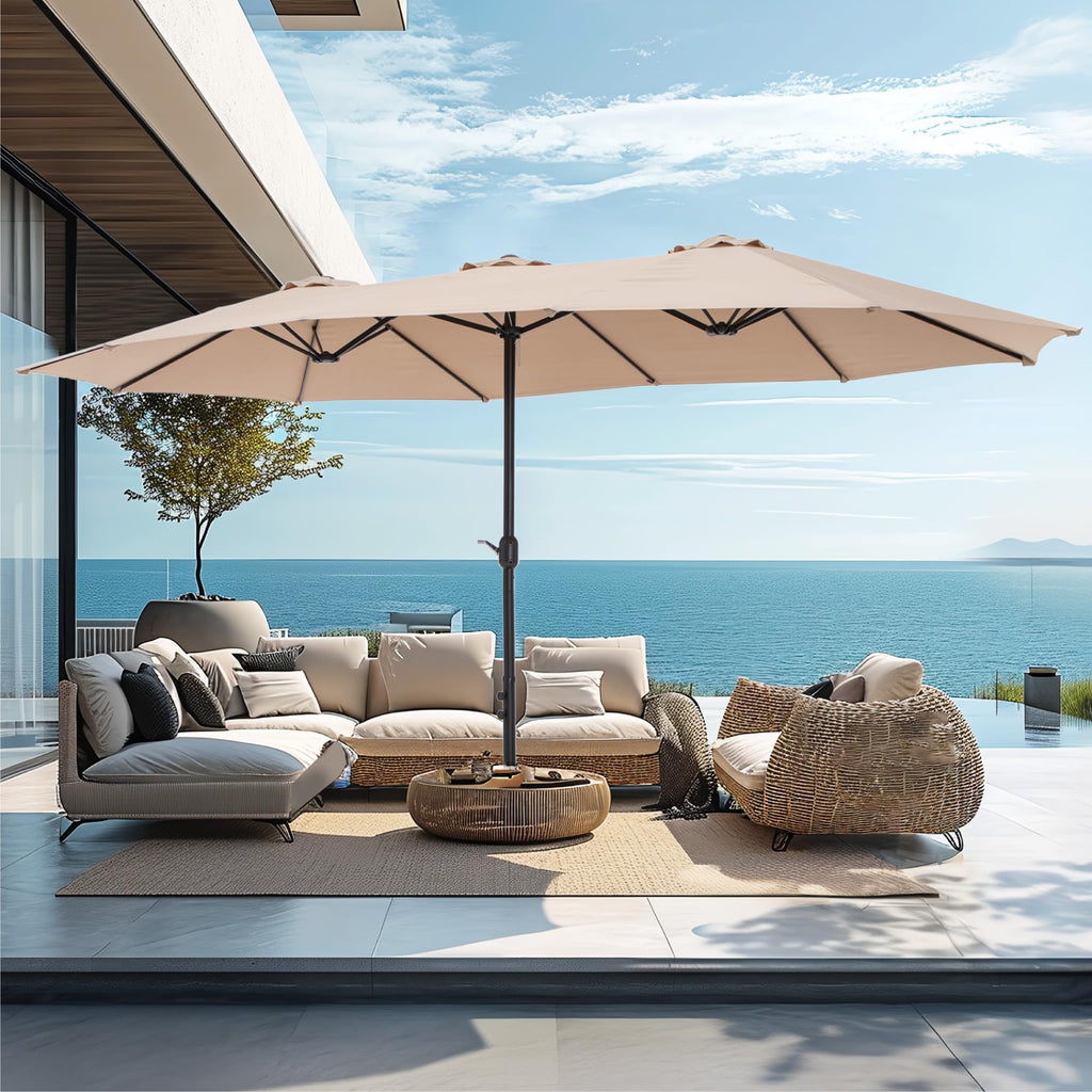 15ft Large Outdoor Patio Umbrella with Base Included, Beige