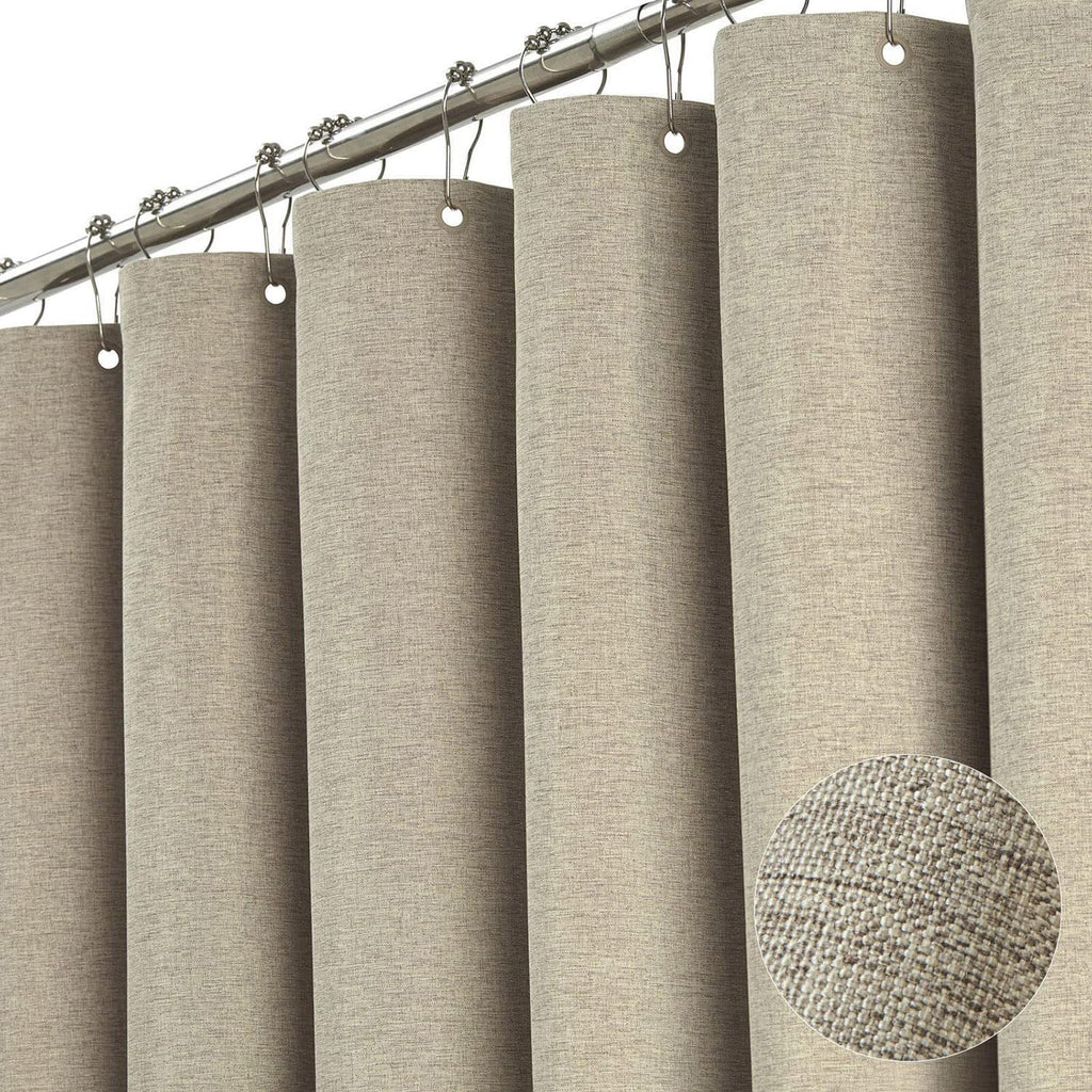 Linen Shower Curtain with 12 Metal Hooks,Country Boho Farmhouse Bath Decor Brown Shower Curtains Bathtub