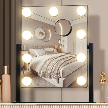 Vanity Mirror with Lights,Makeup Mirror with Lights with 9 Dimmable LED Bulbs, 3 Color Lighting Modes Detachable 10X