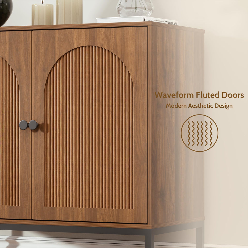 Modern Fluted Sideboard Buffet Cabinet with Storage, Walnut