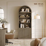 Book Shelf Arched Cabinet 82" Tall Bookcase with Doors 5 Tier Book Shelves with Storage Large Bookshelves Wide