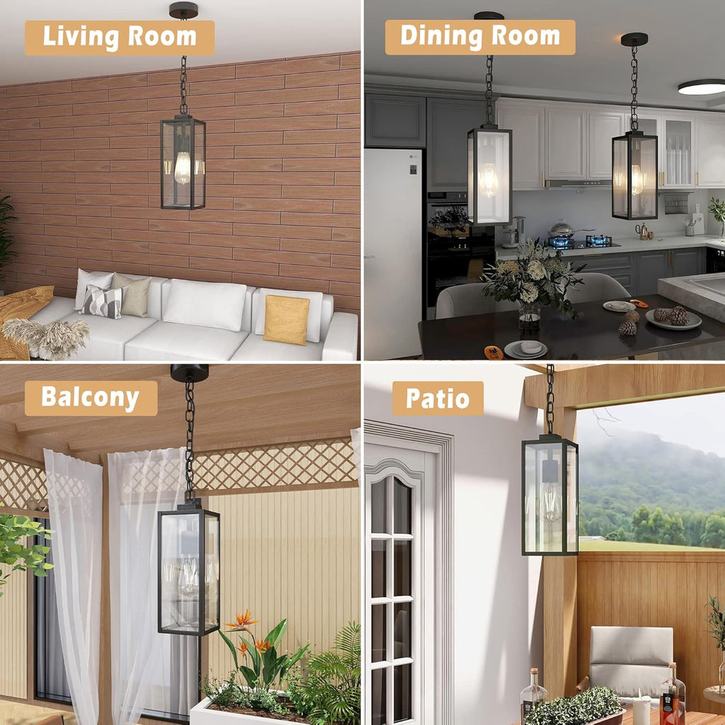 Outdoor Pendant Light, Modern Matte Black Adjustable Exterior Hanging Porch Lighting