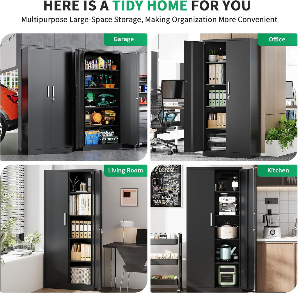 Metal Storage Cabinet with Locking Doors, 71" Tall Steel Locker Organizer with Adjustable Shelves, Garage Utility