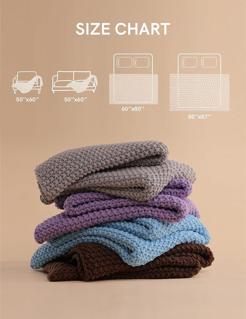 Chunky Cotton Knit Throw Blanket, Cable Knit Throws, Comfy & Relaxing, Decorative Piece for Farmhouse Modern Boho