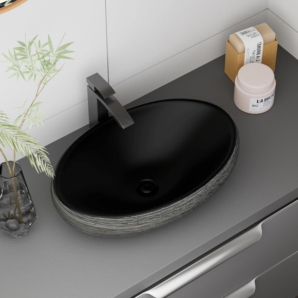 Bathroom Artistic Vessel Sink, 24x16x5.9 inch Oval Bowl Sink, Retro Ceramic Washbasin Above Counter