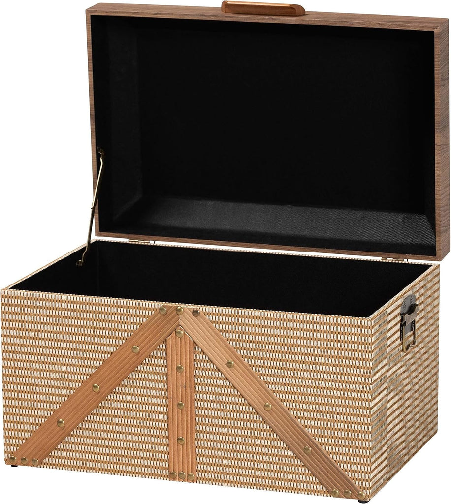 Kande Storage Trunk - Decorative Storage Chest with Hinged Top and Woven Exterior