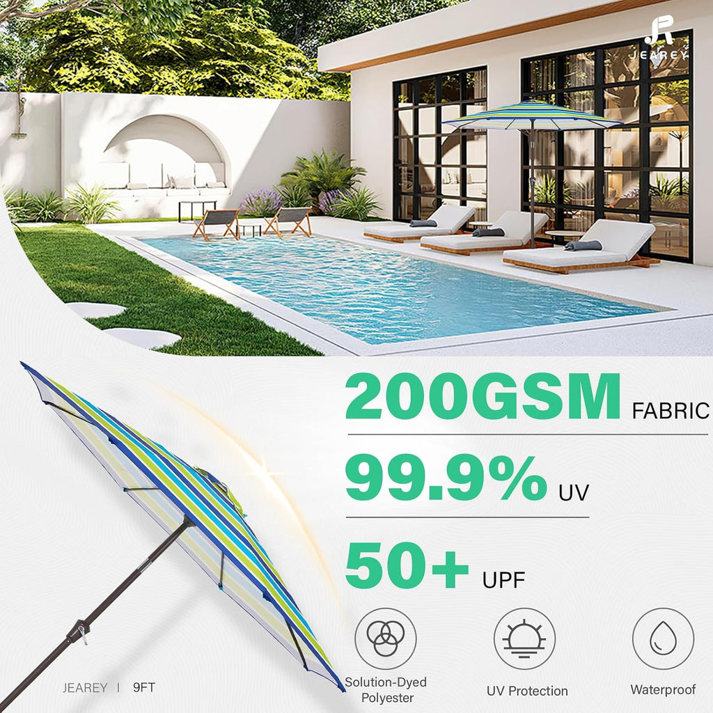9' 2-Tiers Patio Umbrellas Outdoor Table Market Umbrella w/Push Button Tilt/Crank, 8 Sturdy Ribs