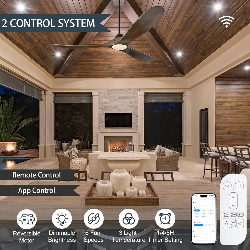 60 Inch Ceiling Fans with Lights, Outdoor Ceiling Fans for Patios with Light Damp Rated