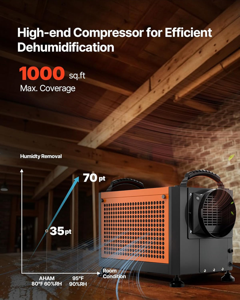 70 Pints Commercial Dehumidifier with Pump, Portable Crawl Space Dehumidifiers for Basement Storage Room Industrial