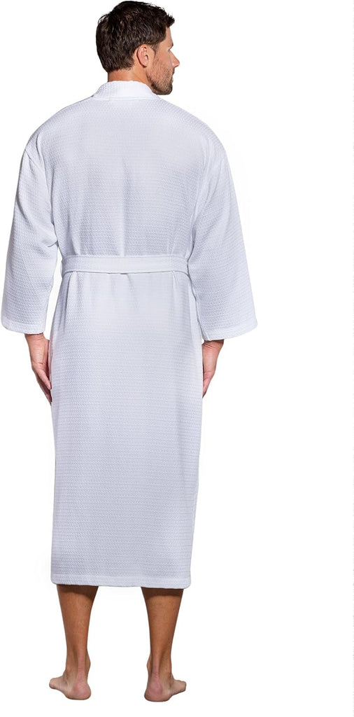 100% Turkish Cotton White Waffle Kimono Unisex Spa Robe
