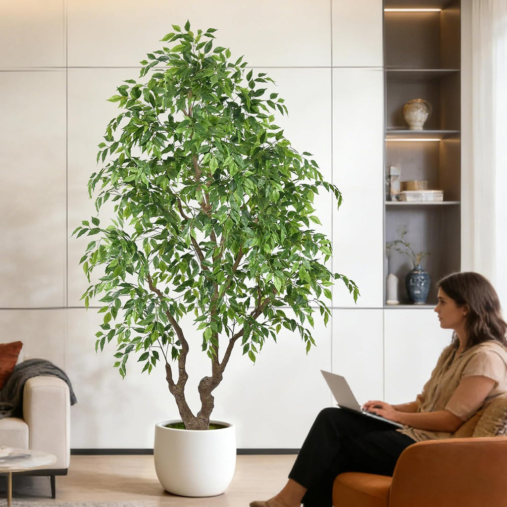 7ft Artificial Ficus Tree Indoor - Tall Faux Banyan Tree with 2294 Leaves & Realistic Trunk, 84" Large Fake Ficus