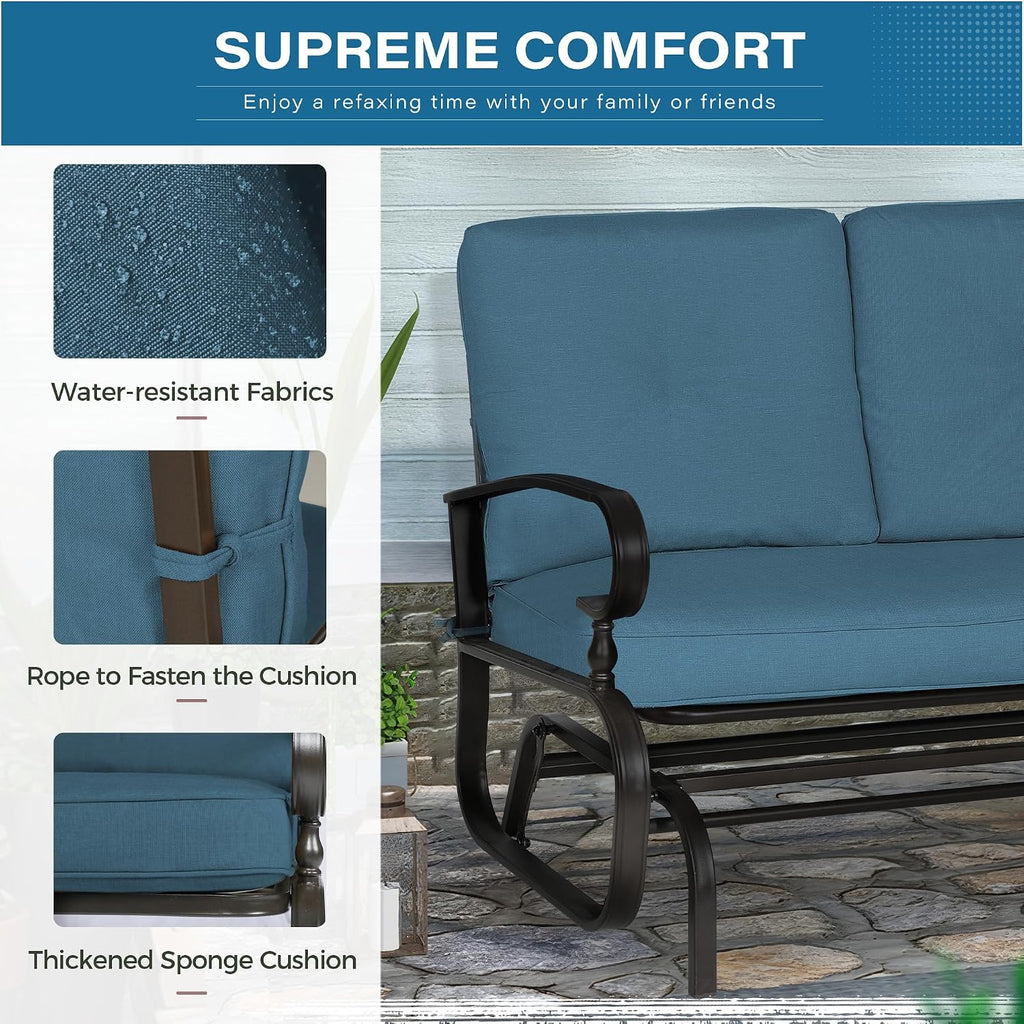 Outdoor Patio Glider Chair, Rocking Glider Bench for 2 Person, Porch Furniture Loveseat Seating, Wrought Iron Patio