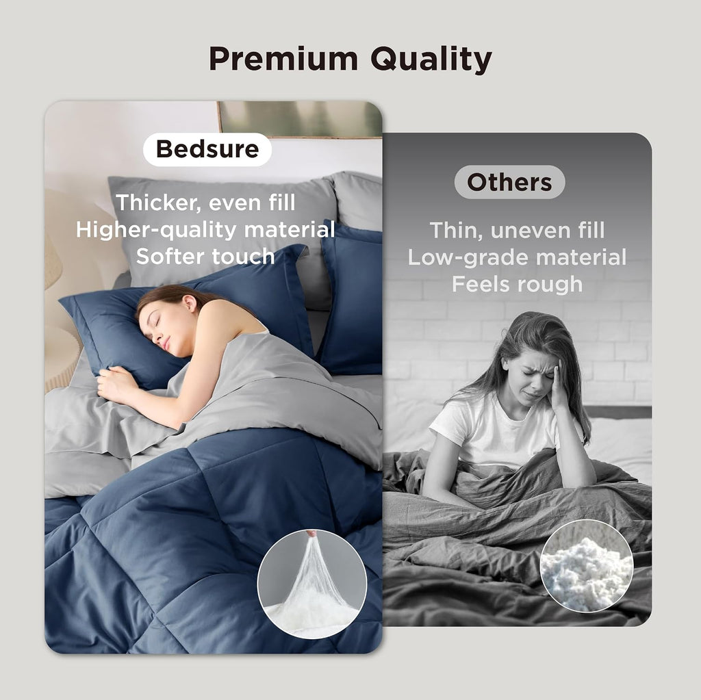 Bed in a Bag King Reversible Bed Set 7 Pieces Navy/Silver Grey - Set of 7