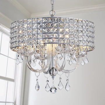 4-Lights K9 Crystal Chandelier Modern Chandelier Light Fixture, Crystal Pendant Light Fixture Modern Ceiling Light Fixtures,H17 x D18,Chain Adjustable