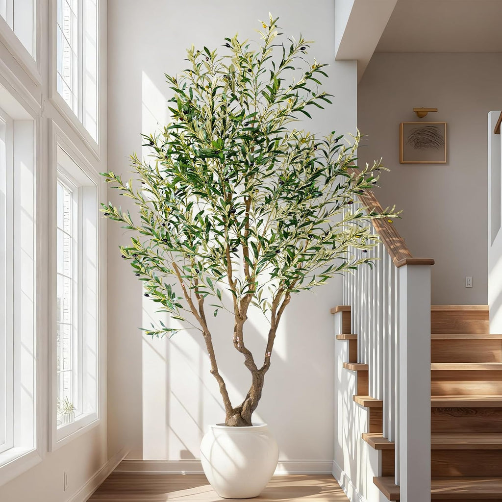 8ft Faux Olive Tree with Pot & Moss Artificial Olive Plant Fake Olive Tree Decor, Large Indoor Artificial Trees Faux