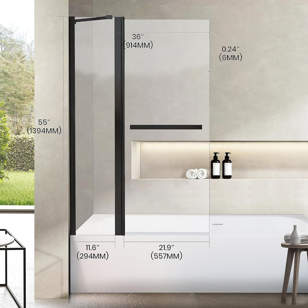 Bathroom Pivot Tub Glass Door 36" W*55" H, Folding Bathtub Shower Door Screen with Tempered Glass