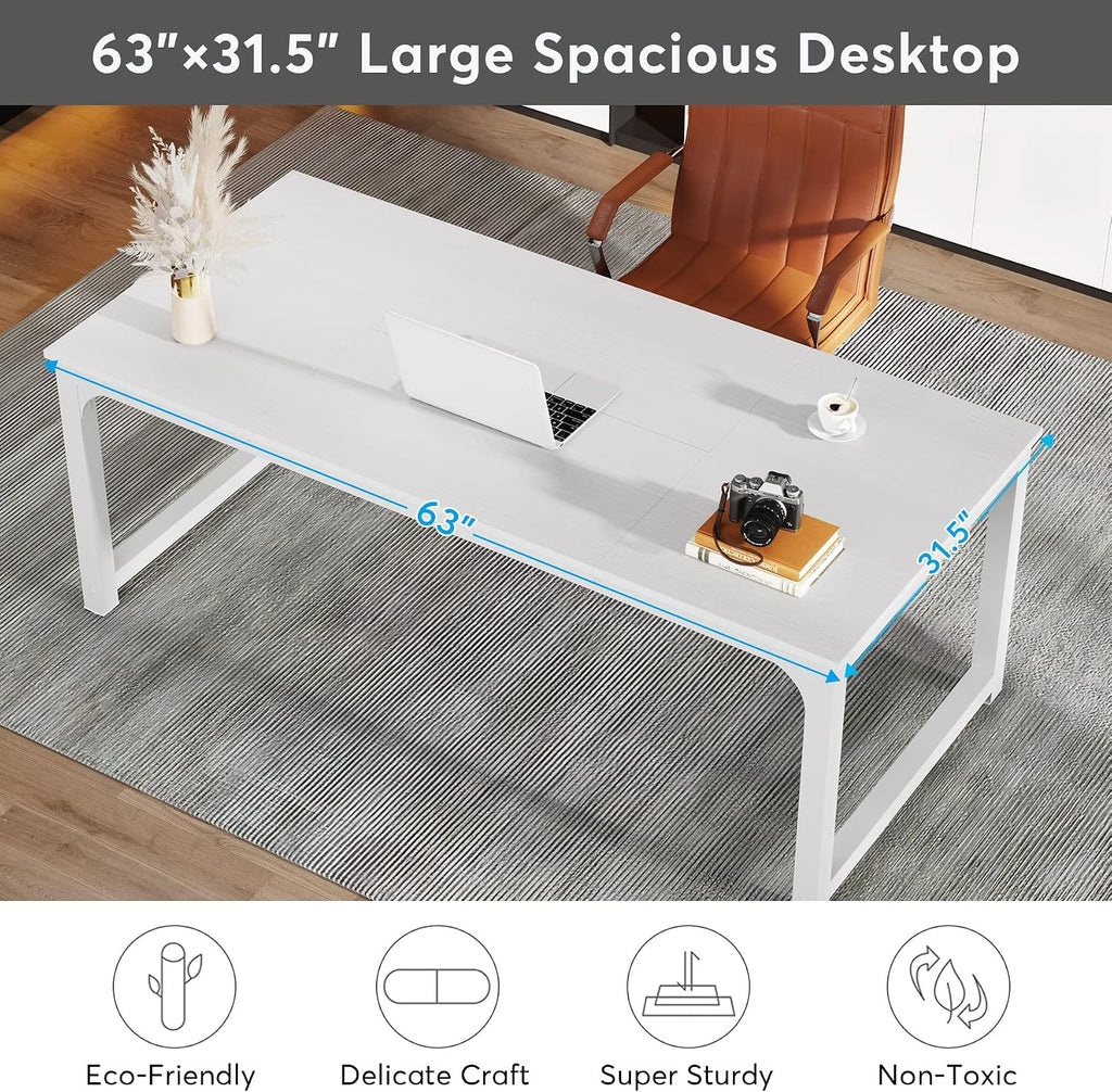 Modern Computer Desk, 63 x 31.5 inch Large Executive Office Desk Computer Table Study Writing Desk Workstation