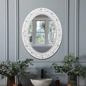 23"x29" Frameless Frosted White Etched Glass Bathroom Vanity, Decorative Oval Wall for Over Sink, Bathroom, Bedroom