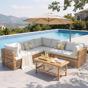 Patio Sectional Furniture Set with Waterproof Cover, Oversized Wicker Outdoor Furniture Set w/Water-Resistant Fabric