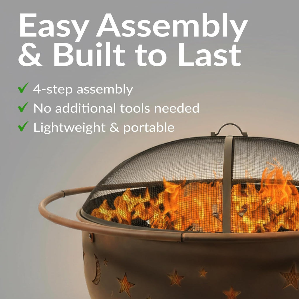 Cosmic 42-Inch Large Outdoor Fire Pit - Heavy-Duty Round Wood-Burning Steel Firepit