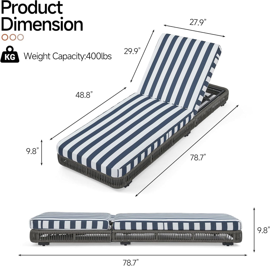 Outdoor Chaise Lounge Chair,Patio Wicker Recliner with 5-Position Adjustable Backrest, Rattan Reclining Pool