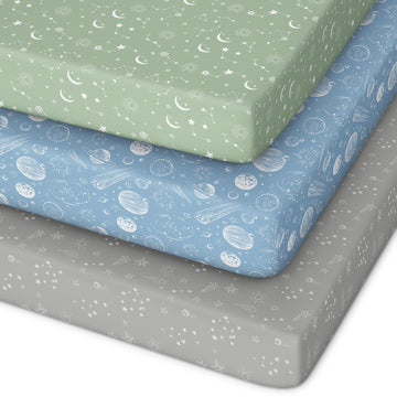 Pack and Play Sheets Fitted 3 Pack, Mini Crib Sheets for Pack N Play Mattress Stretchy Portable Playard Sheets, Soft