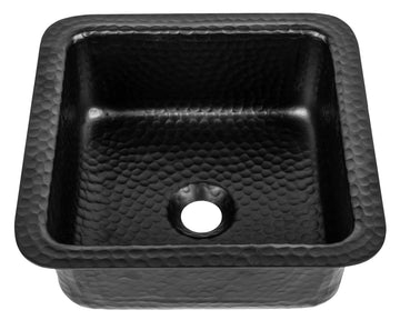 Kitchen & Bar Sink - 12-inch Glasgow Dual Mount Drop in Bar Prep Sink, Hand Hammered Matte Black Aluminum Sinks, Drop