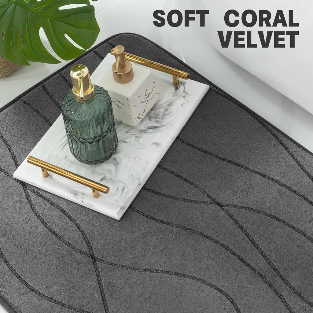 Bathroom Rugs Set 5 Piece, Memory Foam Bath Mat Dark Grey | Ultra Soft, Absorbent, Non-Slip, Machine Washable, Sink