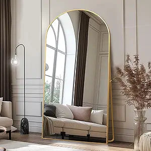 71" x 32" Arched Full Length Mirror, Hd Tempered Glass Floor Mirror with Gold Aluminum Frame, Standing/Leaning/Wall