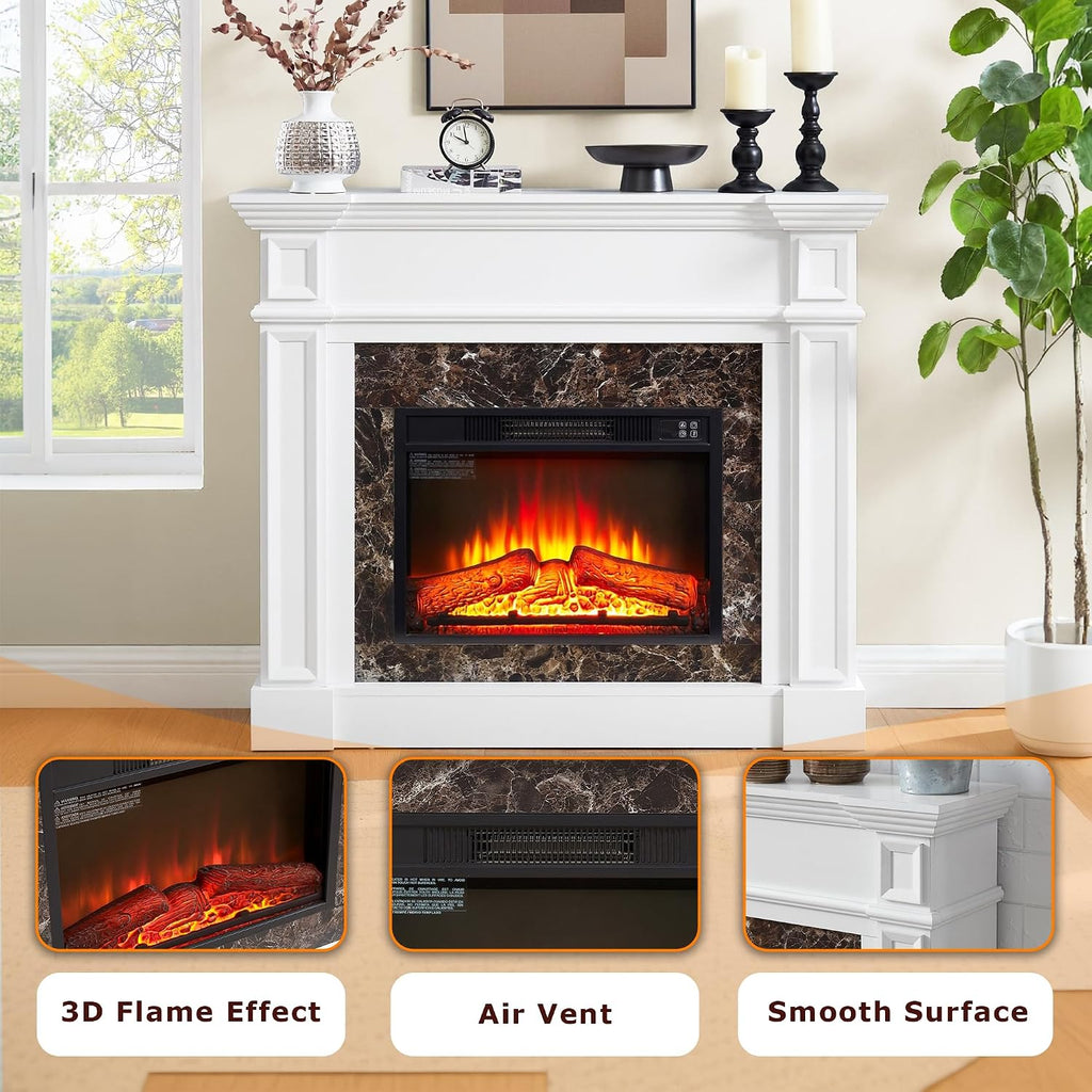 46 inch Electric Fireplace with Mantel, Portable Freestanding Wood Stove with Remote Control, 23'' Fireplace